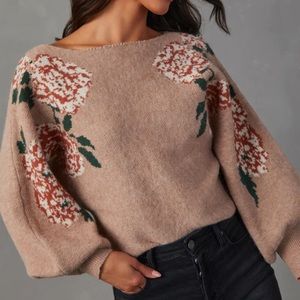 NEW Vici Fall Roses Floral Pullover Sweater - Taupe XS